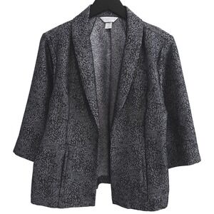 Christopher & Banks Blazer Women PL Gray Animal Print Open Front 3/4 Sleeve